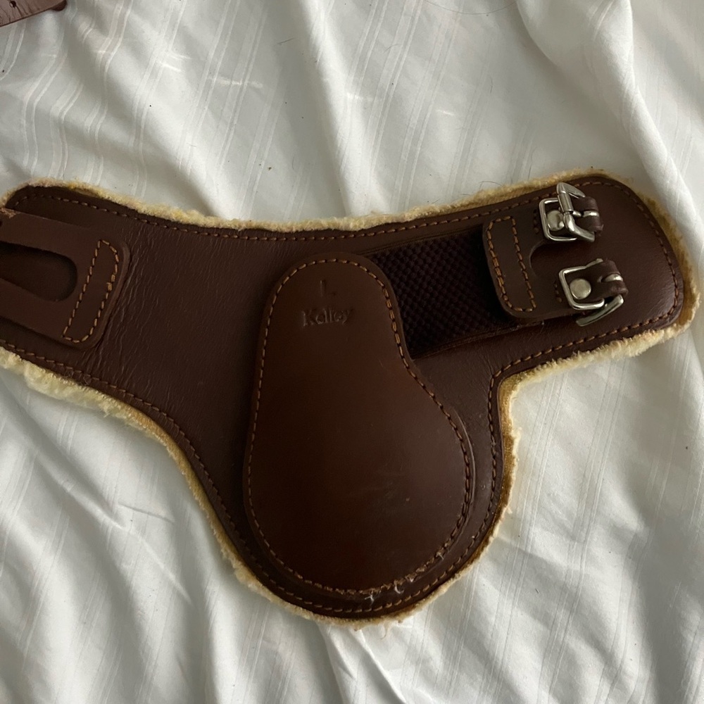 Kelley Brown Leather Sheepskin Horse Tendon Boots - L
